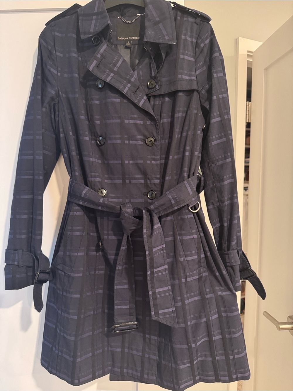 Navy Plaid Trench Coat